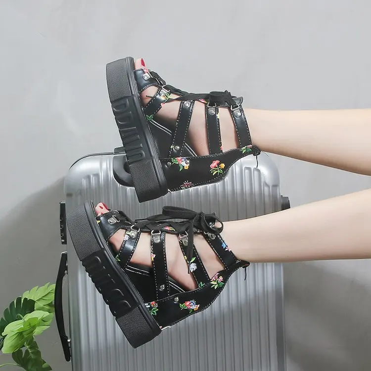 Womens Shoes New Fashion Trendy High Top Outdoor Women Wedge Platform Chunky Heel Sandals