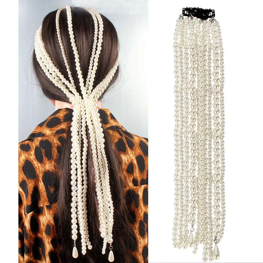 Imitation pearl headdress beaded hair accessories female handmade temperament pearl tassel hair clip