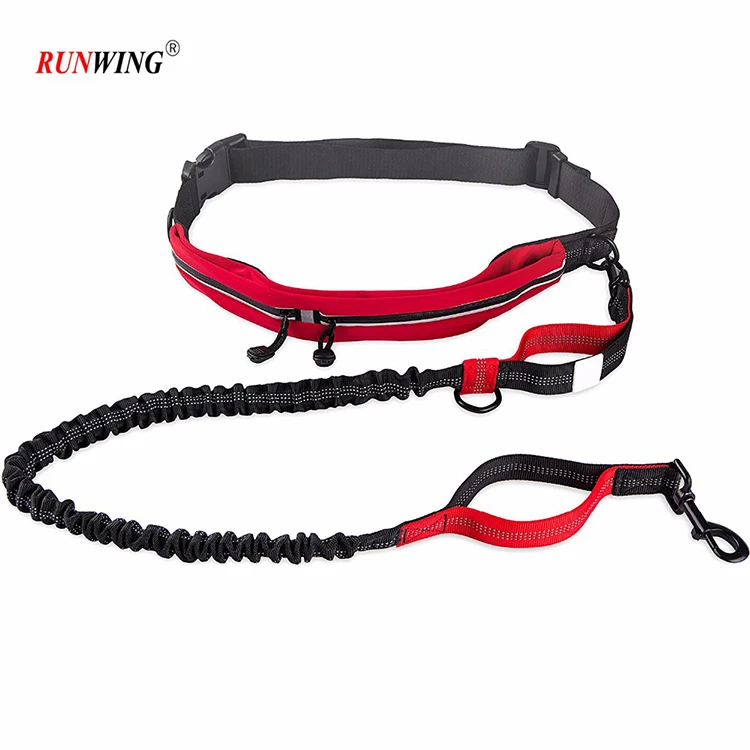 Wholesale Hands Free Bungee Dog Leash with Zipper Pouch and Waist Belt Bag,Dual Handles Reflective Pet Leash for Dogs Running