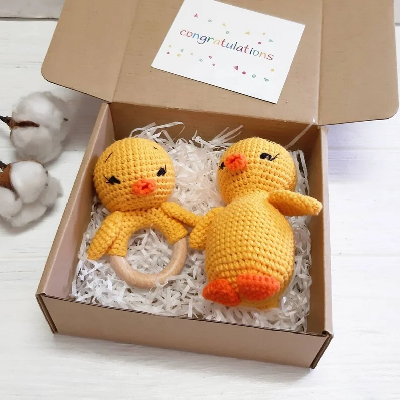 Thanksgiving Duck Baby Easter Basket Stuffers Toddler Toys Baby First Easter Bird Baby Crochet Rattle