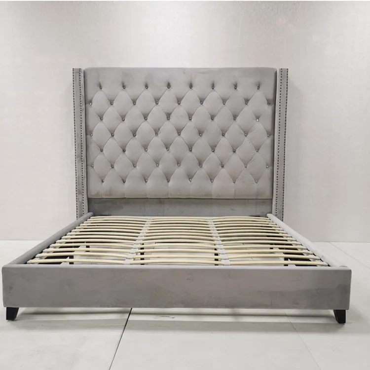 
cheap new design modern customized high quality californian king velvet beds room furniture luxury 