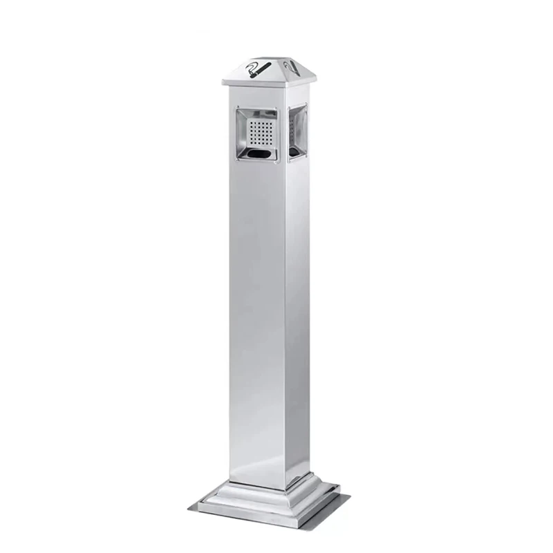 Outdoor square floor type ashtray Stainless steel rain proof tower design Public outdoor metal trash can