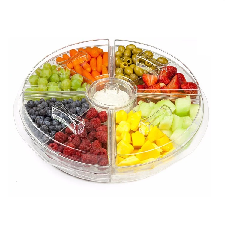 8 Compartment Clear Plastic Fruit Vegetable Tray Appetizer Serving Plates On Ice Food Platter With Lids