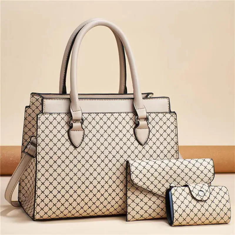Customized Logo with Minimum Quantity PU Leather Handbag and Small Purse 3 in 1 Women Handbag Sets Handbags Wholesale