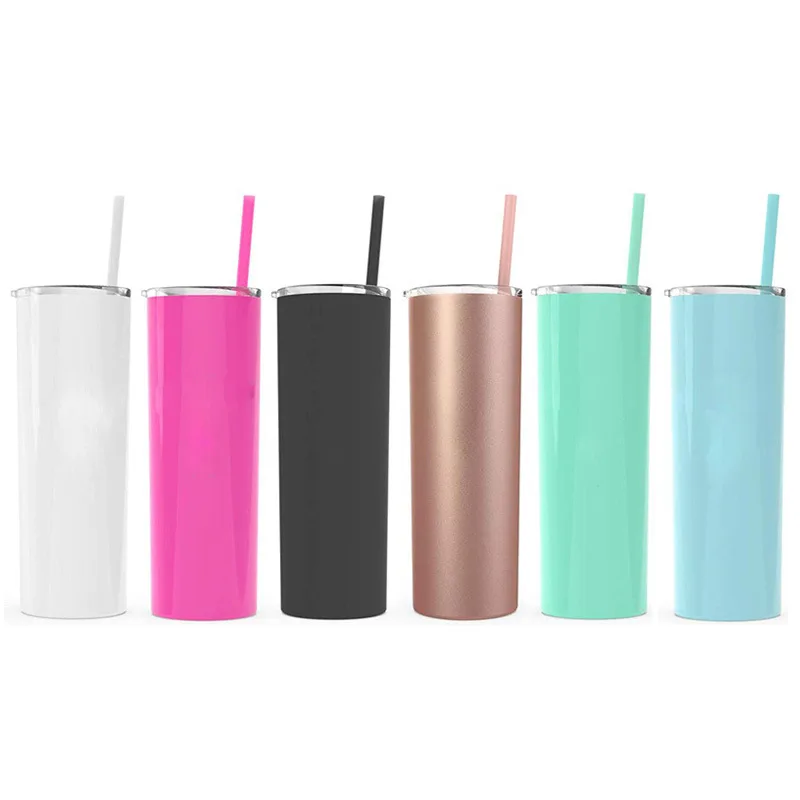 Straight tumbler stainless steel sublimation blank insulated tumbler plastic mason jar tumbler mug seal straw