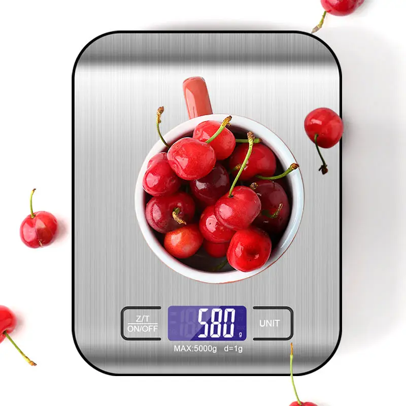 5kg Stainless Steel Digital Electronic Scale Household Kitchen Measuring Weight Volume Food Scale