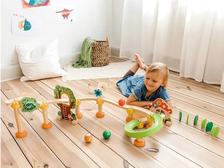 European And American Wooden Educational Toys Pipeline Building Blocks Ins Toy Assembly Marble Run Railway Blocks