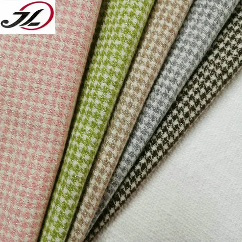 China manufacturer yarn dyed houndstooth metal yarn woolen tweed fabric for coat