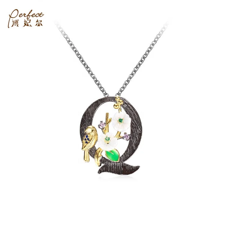 Attractive Custom Jewelry Women's 925 Sterling Silver Gold Plated Q Letter Pendant