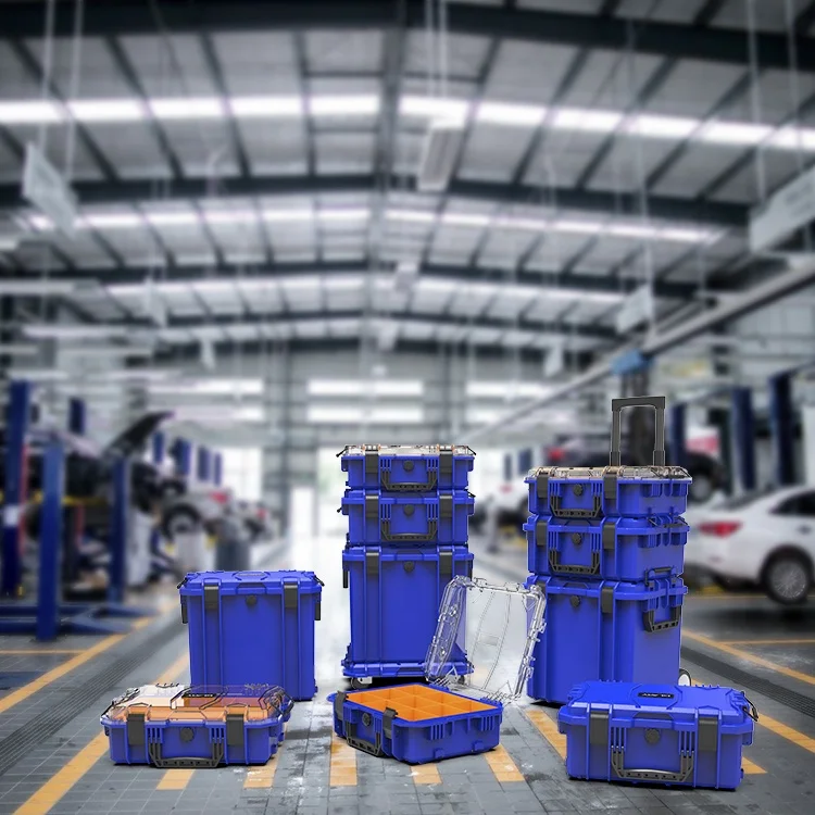 Glary blue trolley tool case box set box with wheels multi-purpose stackable hard tool case box heavy duty tool case set