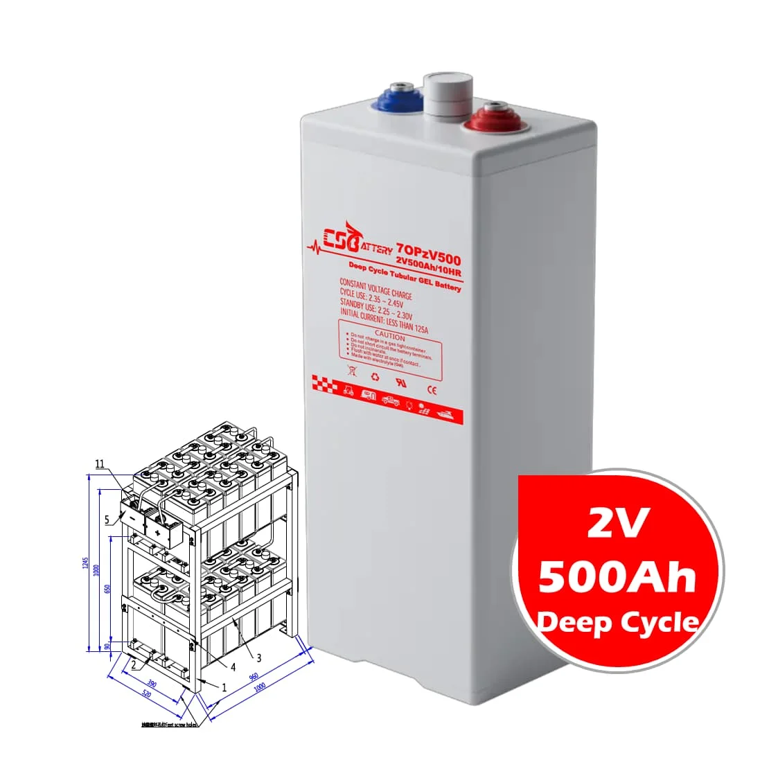 Аккумулятор CSBattery 2V 500ah Bateria для морозильной камеры/распылителя-насоса/генератора/солнечной системы уличного освещения/Aokly/Ritar/Amy