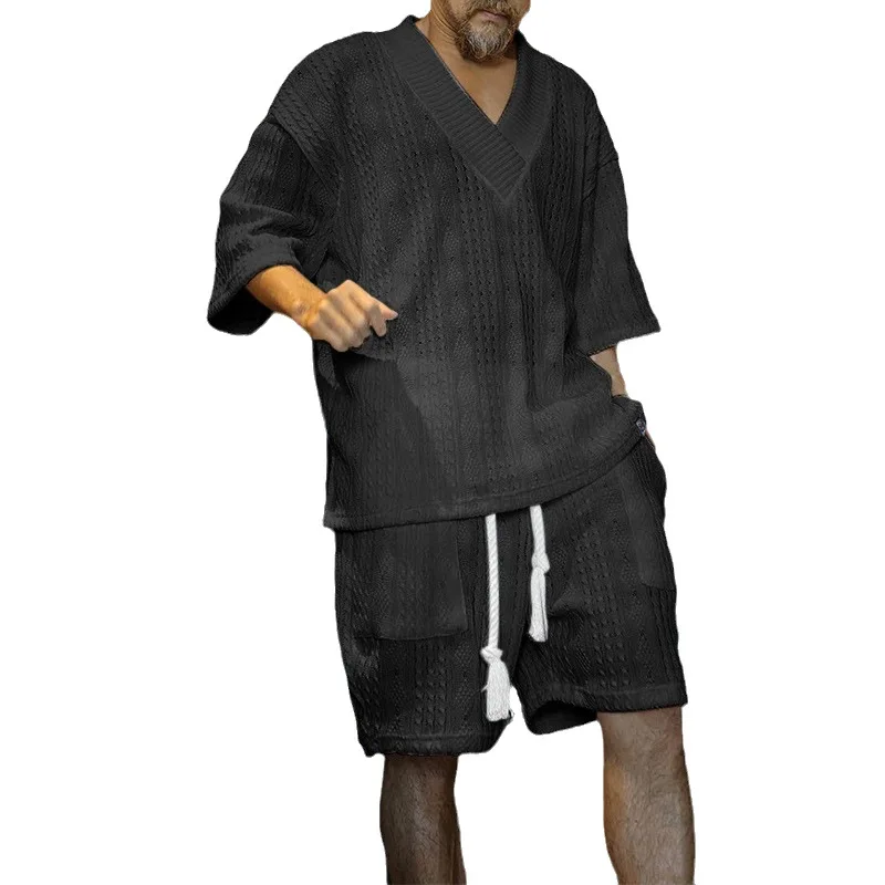 ODM Summer Casual Mens Jogger Sets Loose T-shirt Shorts Suit Men's Knit Set Short Tracksuit for Men Adults Plus Size Top OEM