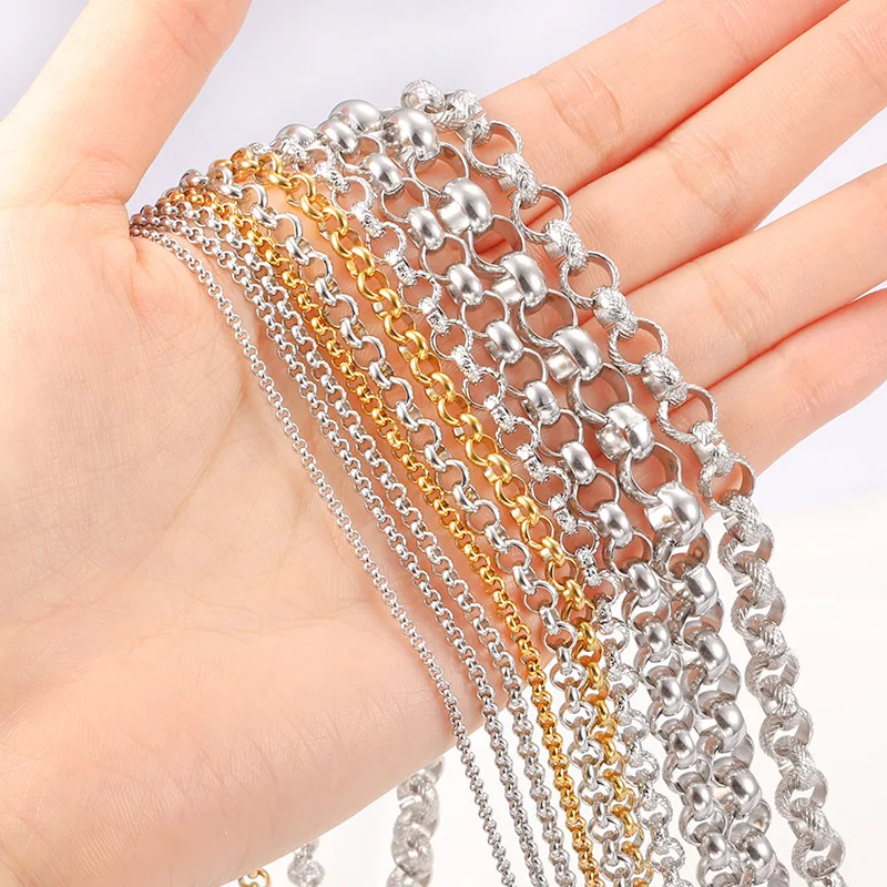 Permanent Jewelry Stainless Steel 18K Gold Plated Round Pearl Link Chain Necklace Round Box Chain Round Circle Rolo Chain