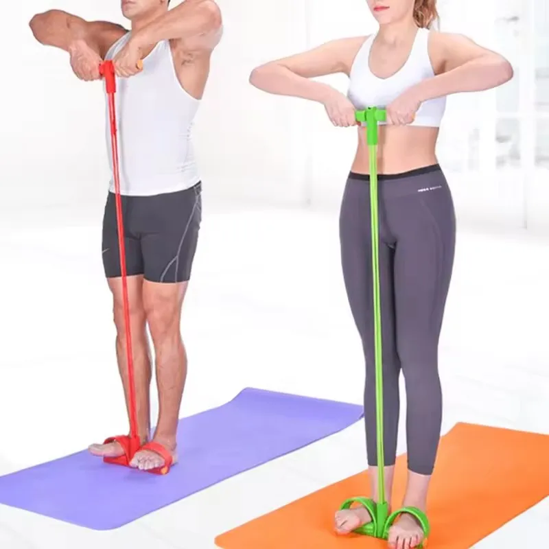 CHENGMO SPORTS 4 Tubes Sit Up Assistant Pedal Resistance Band Fitness Expander Tension Rope Elastic Sit Up Pull Up Rope