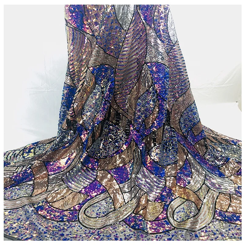 Newest Fashion Lace Design Colorful Transparent Sequin Embroidery Dress Fabric