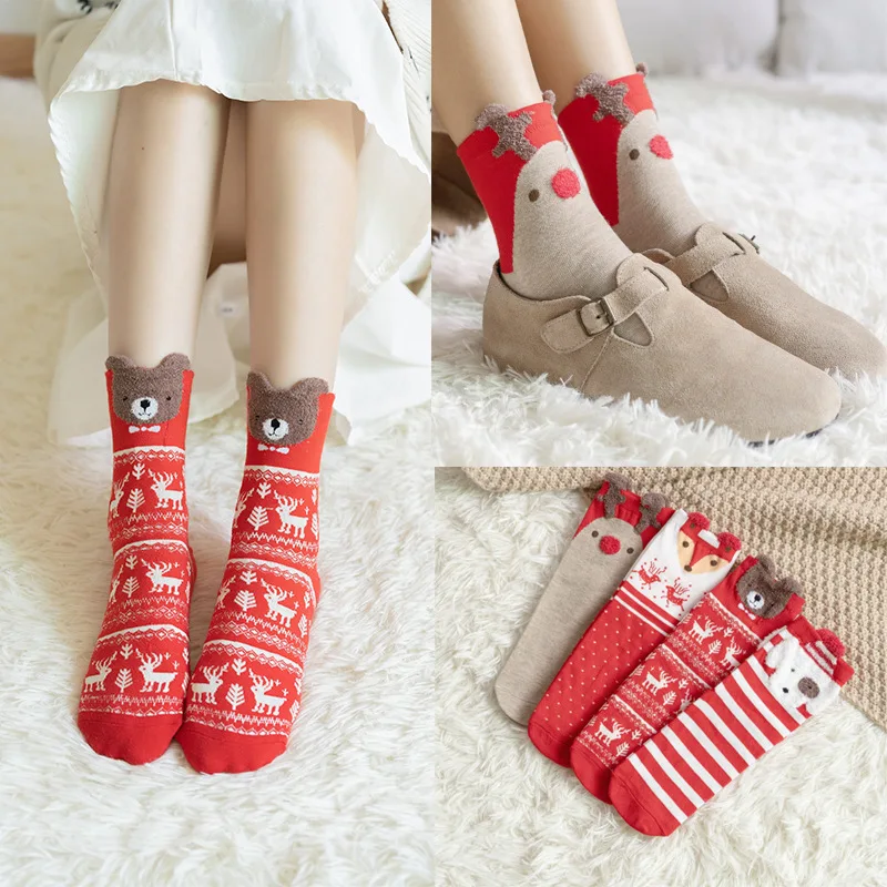 Dropshipping amazon 2021 Christmas Funny Cute Animal Socks for Women Bulk Wholesale Custom Cotton