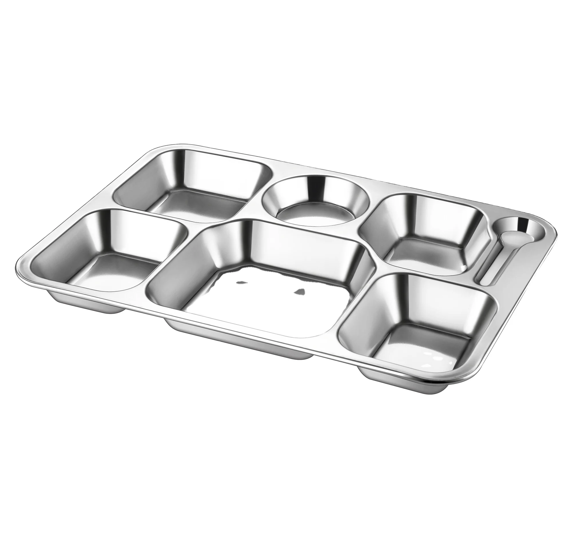 wholesale 7 food tray with compartment stainless steel divided food plate lunch serving tray for school and canteen