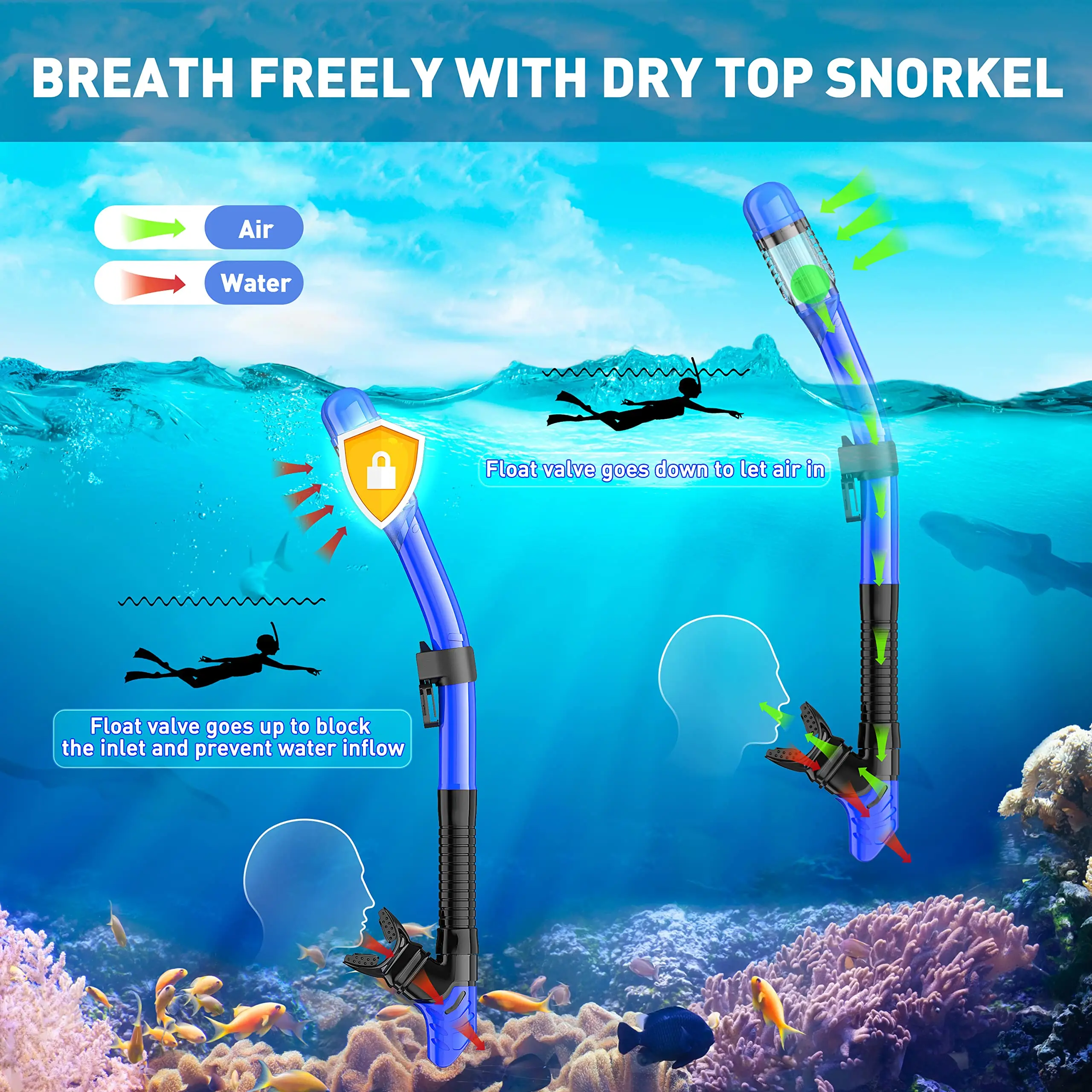 SKTIC Panoramic View Anti-Fog Anti-Leak Snorkel Mask Fins Adults Snorkel Set With Flippers For Swimming, Snorkeling, Free Diving