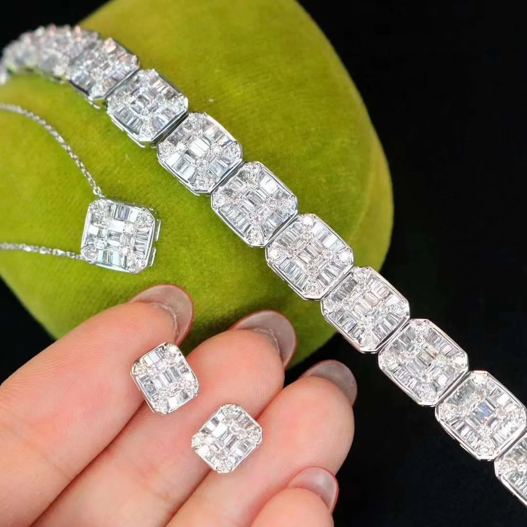 Xinfly Italian 18k fashion women Solid Gold Diamond Necklace Earrings and Bracelet bridal Jewelry Set for Wedding