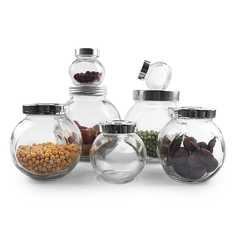 180ml Flat Drum Shaped Clear Glass Food Storage Jar With Electroplate Lid