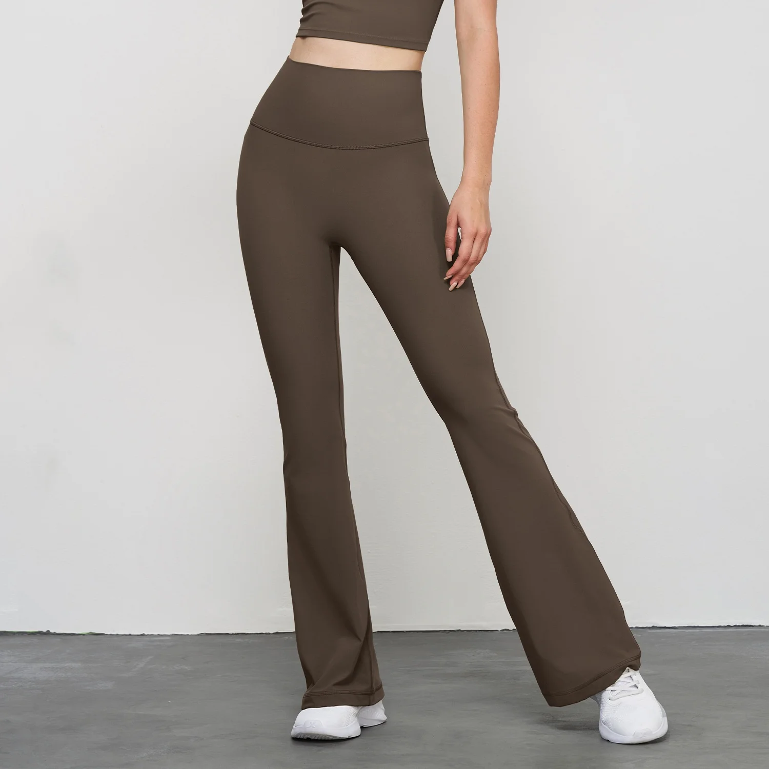 Best Price New Naked Feel Fitness Peach Butt No T Line Split Bottom Workout Clothes Flare Pants For Women