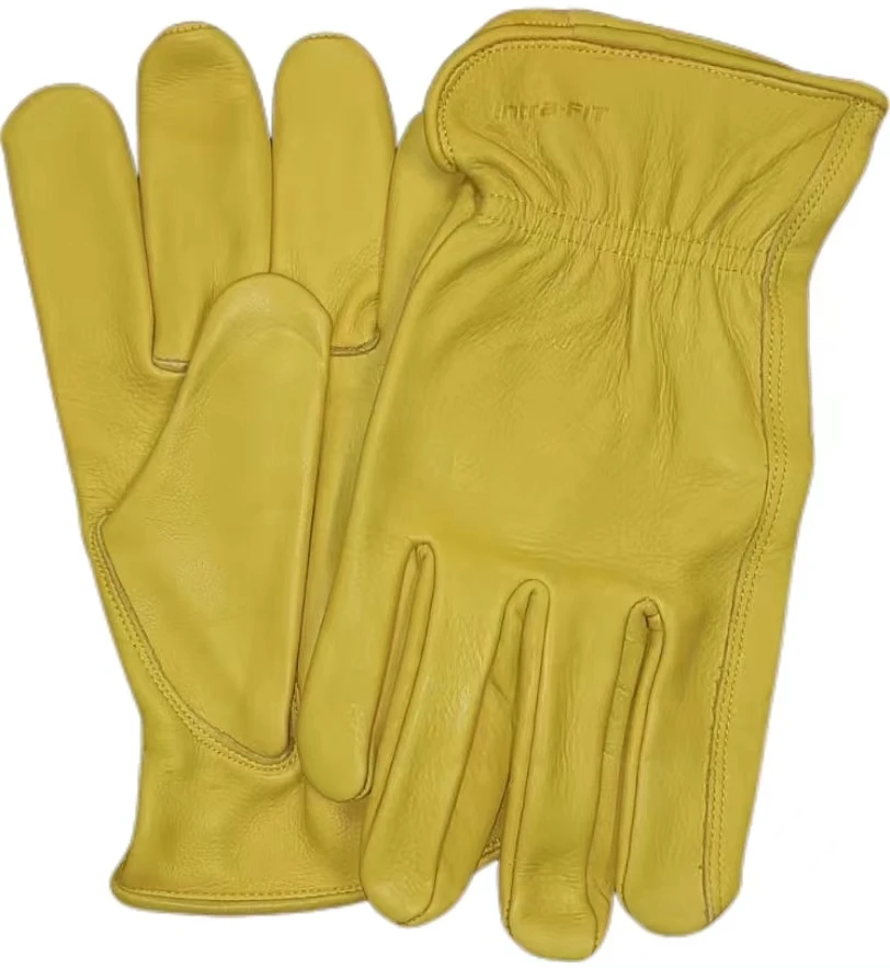 Golden Yellow Cow Grain Leather Driver Glove Multi-functional Custom Logo Safety Leather Outdoor Work Gloves