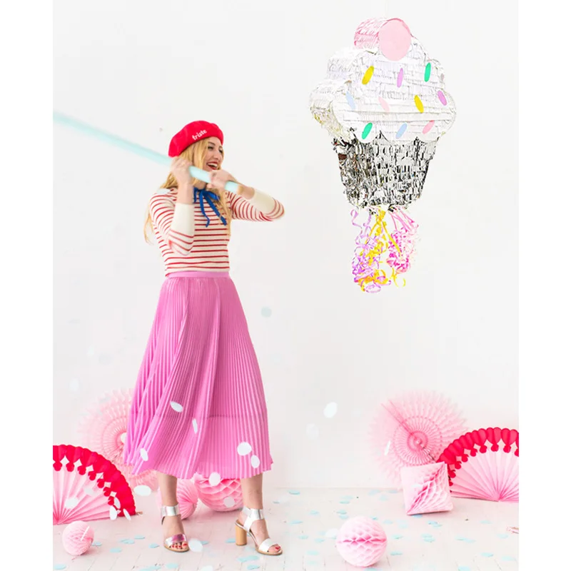 EASTTERN happy birthday cupcake shape pinata funny candy box party decoration hanging decor