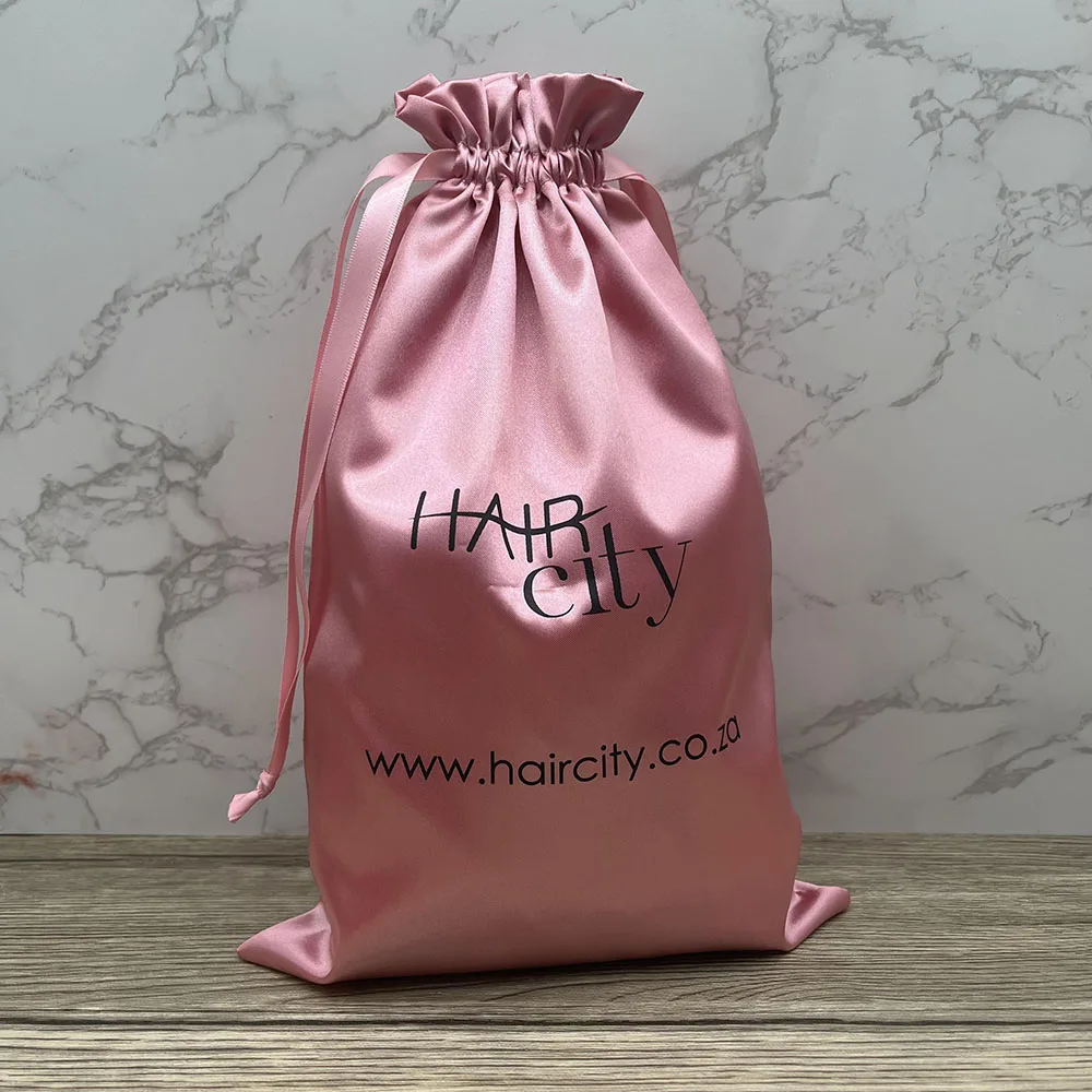 Luxury Custom Logo Drawstring Satin Dust Bag Hair Extensions Silk Satin Drawstring Dust Hair Bundle Packaging Bag