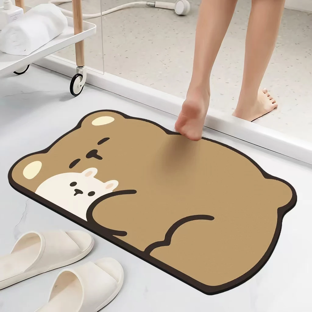 Коврик для ванны в форме медведя, Коврик для ванны с диатомью, нескользящий абсорбирующий Быстросохнущий Коврик для ванны с диатомтом