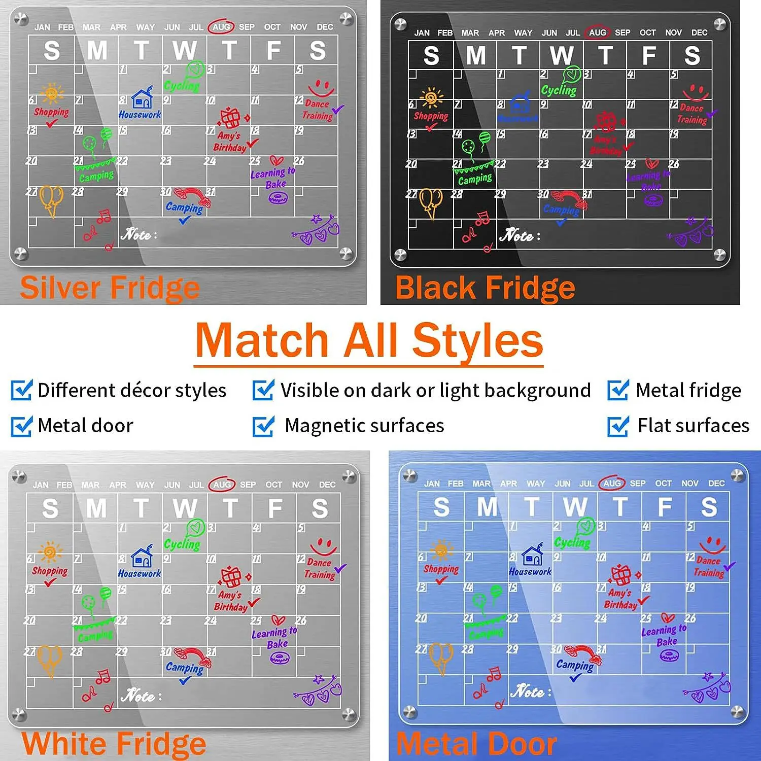 Customized Reusable Monthly Weekly Daily Planner Magnetic Dry Erase Board Acrylic Calendar Board Acrylic Fridge Memo Board