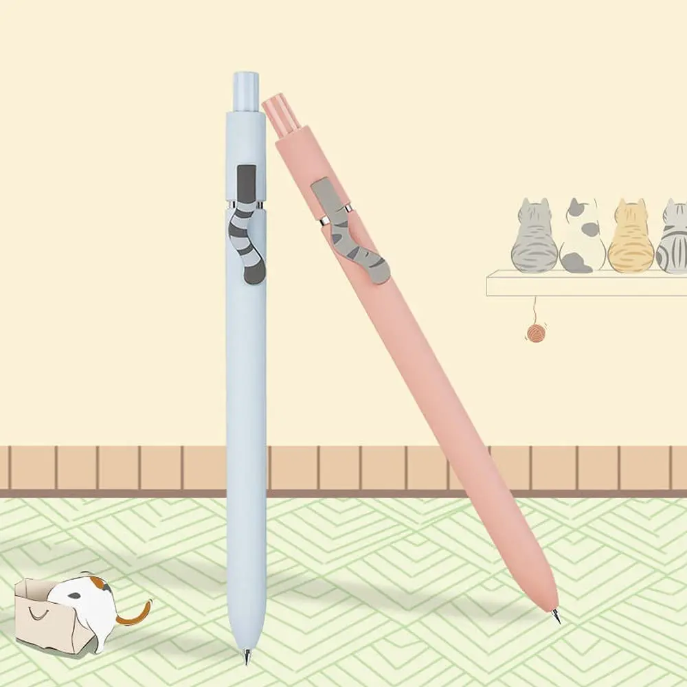 Cute cat press 0.5 cute student gel pen quick dry retractable gel ink black pen suitable for stationery school  supplies