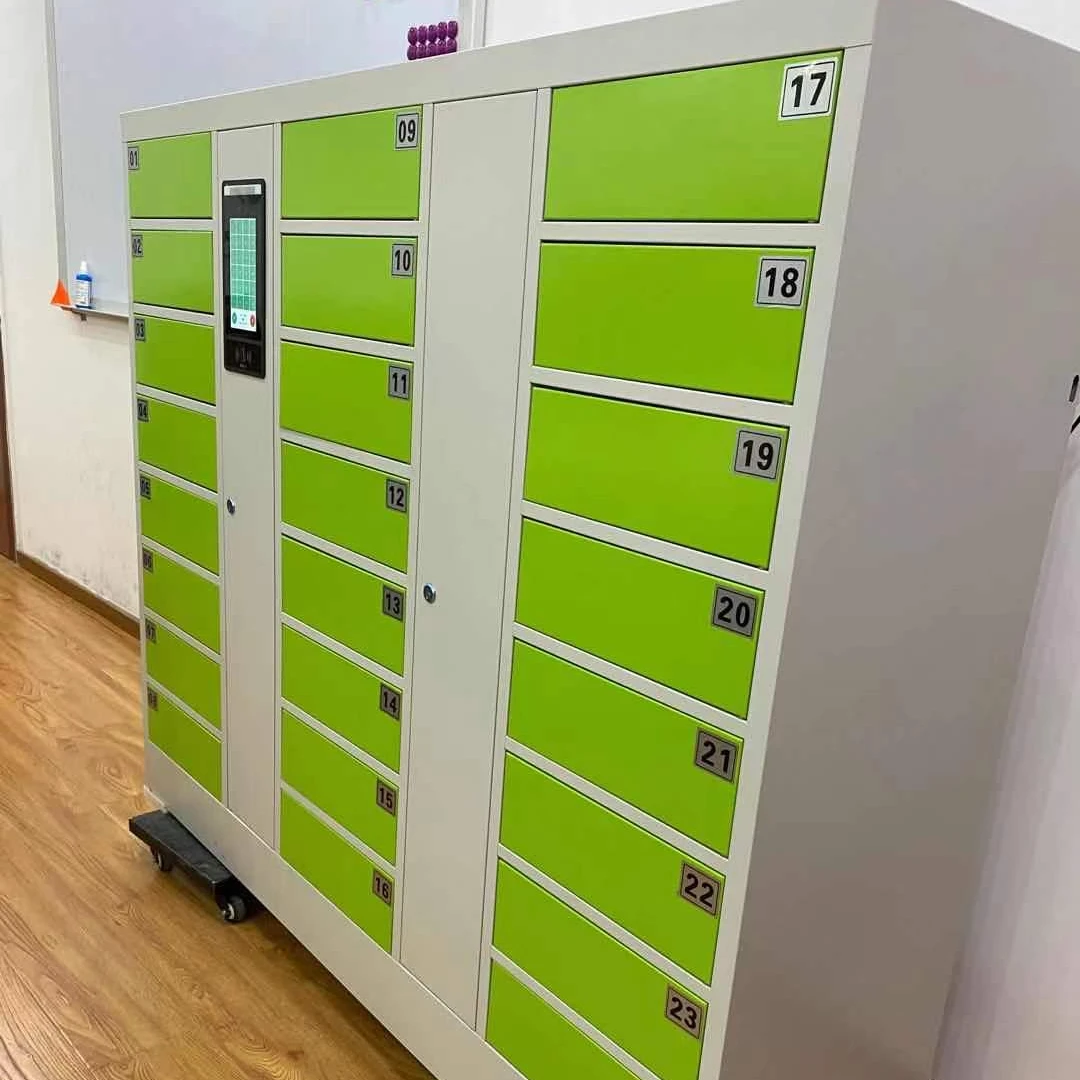 Electronic locker door charging station cabinet cart with wheel