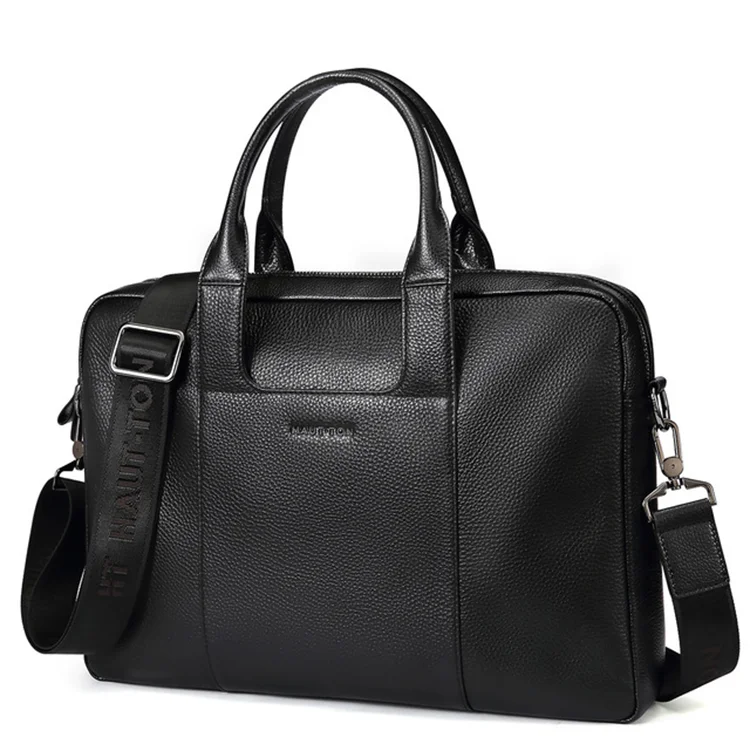 good quality large size waterproof compartment black genuine leather bag briefcase for man laptop bag