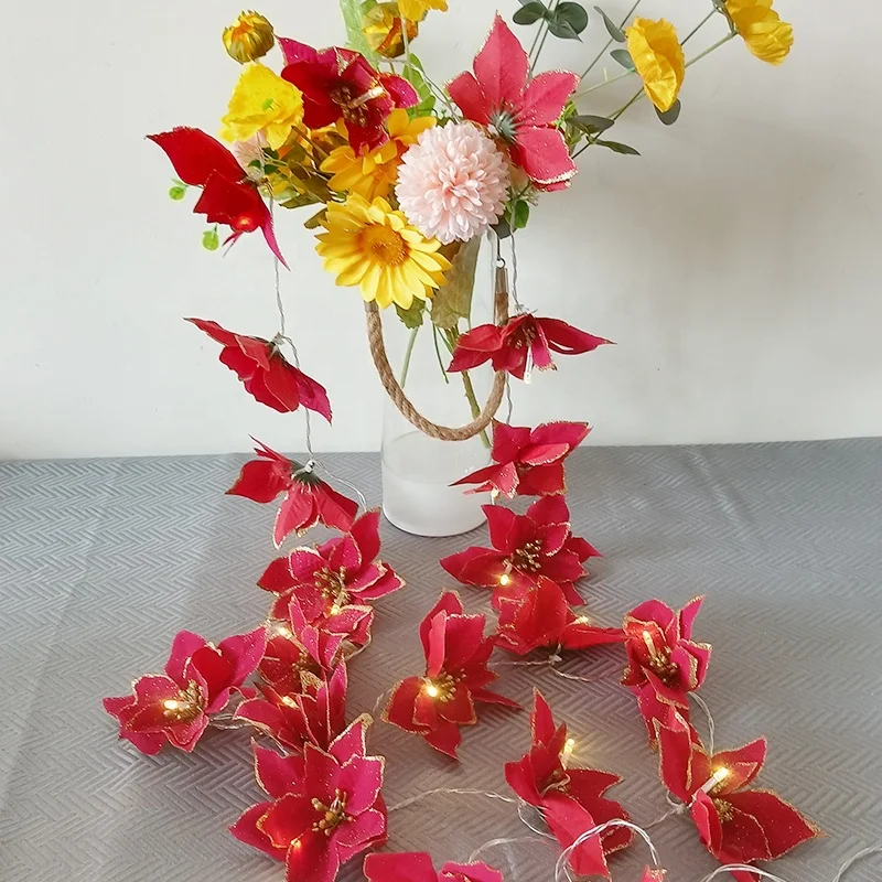 Hot Sale 20 LED Christmas Tree Decorations Garland Artificial Flower Ornaments Battery Fairy String Lights for Wedding Party