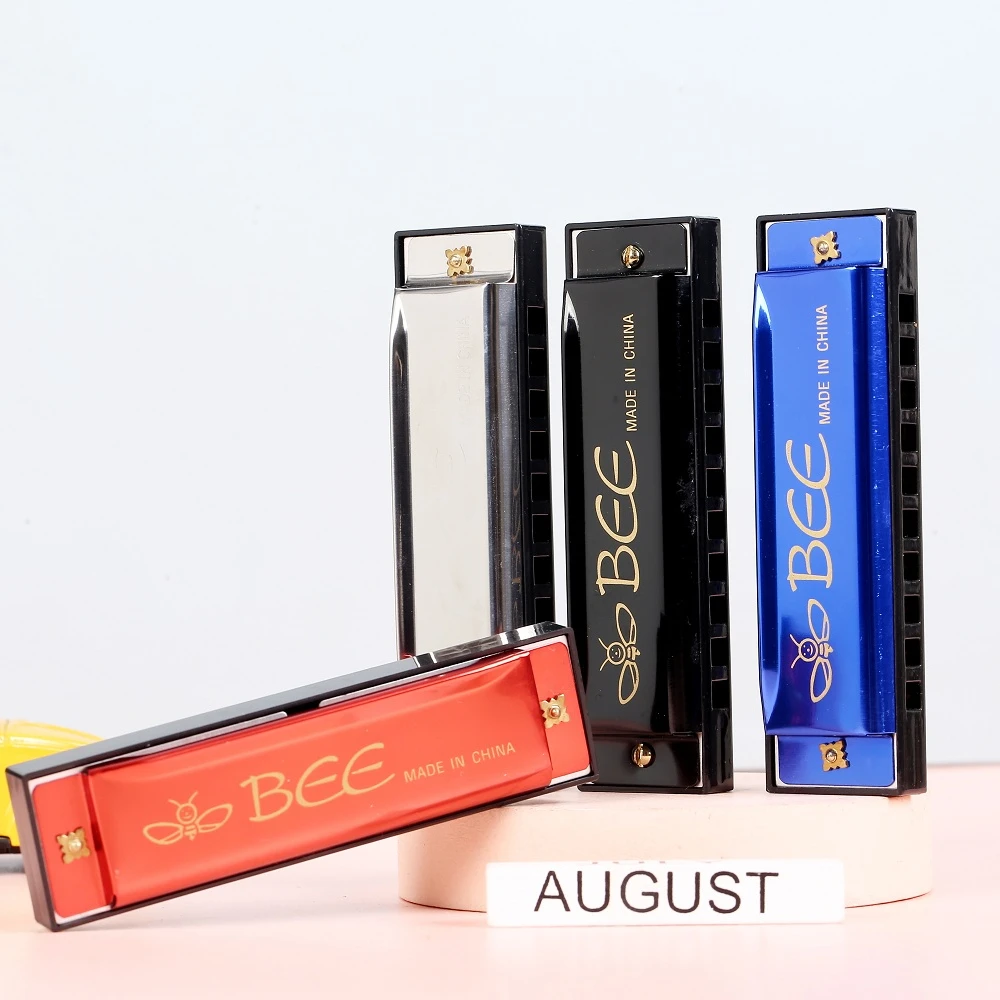 BEE brand 10 holes blues harrmonica aluminum reedplate colorful music toy mini harmonica