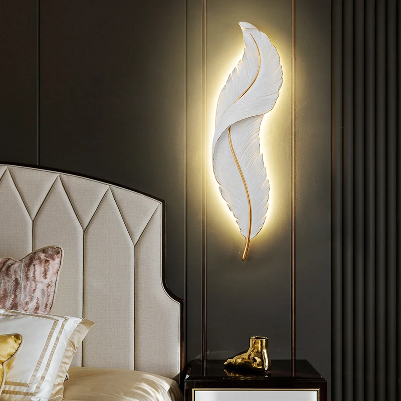 Modern Fashion White Feather Wall Lamp Led Lighting Resin Light Sconce For Living Room And
