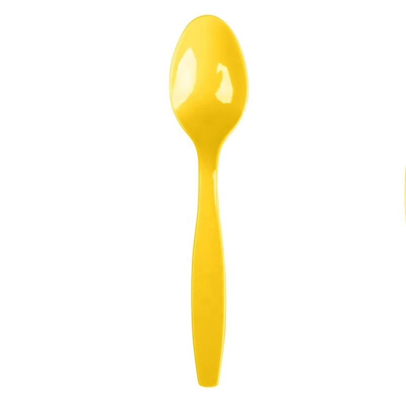 Heavy duty disposable sundae long handle ps clear wedding cutlery soup/icecream party plastic spoons