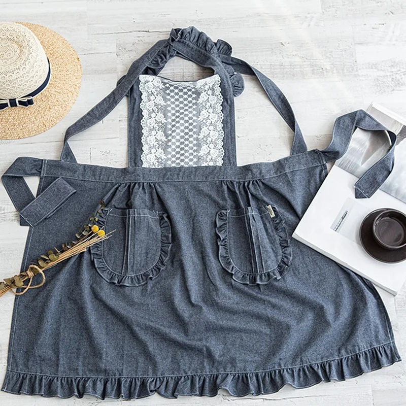 cotton white apron ruffle wholesale custom apron aprons with ruffles and pockets