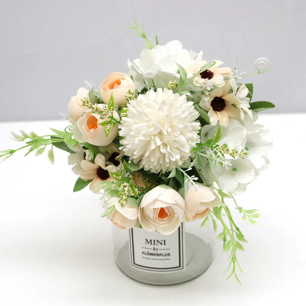 INS style artificial flower mix ball chrysanthemum hydrangea peony rose bouquet for wedding bridal flowers decoration props
