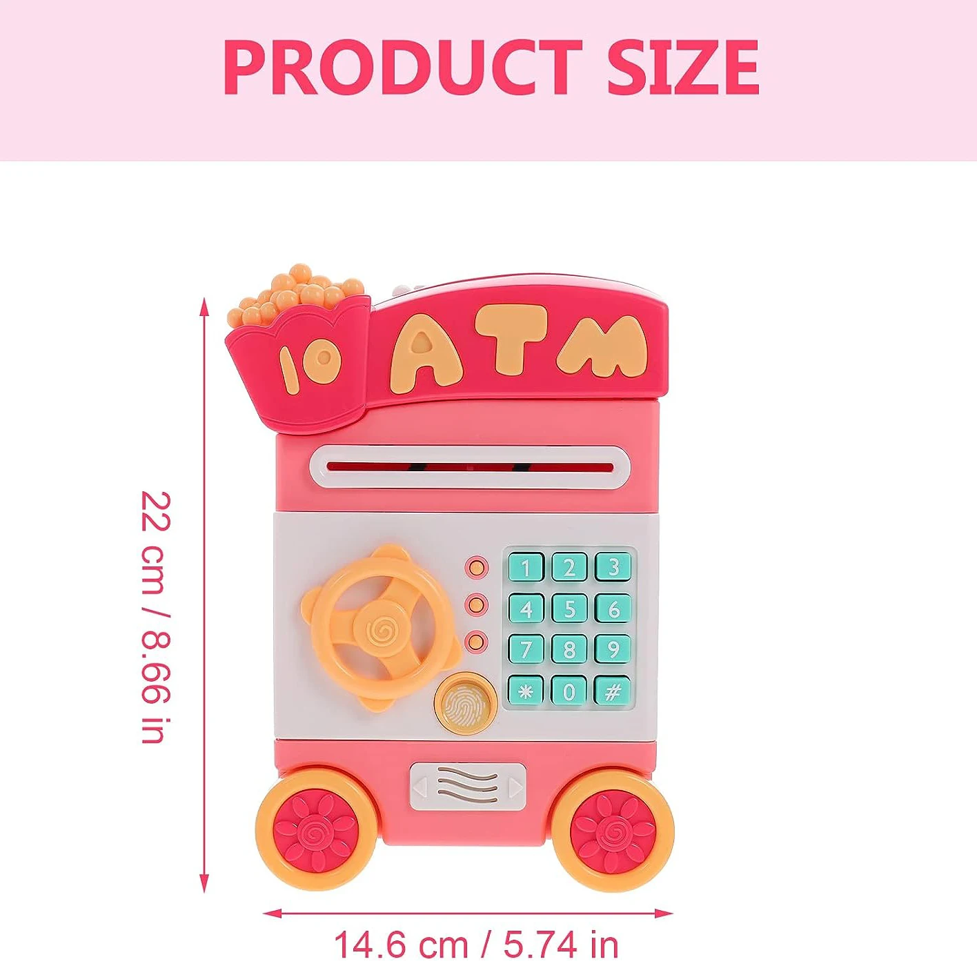 Electronic Piggy Bank For Kids Money Bank with Password Fingerprint Recognition ATM Piggy Bank Money Pink Cart With Wheels