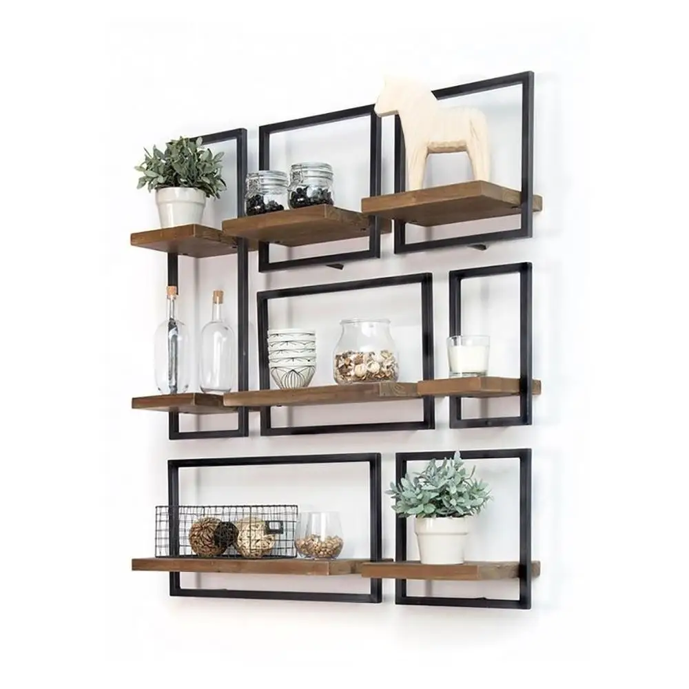 Modern Shelf Unit Floating Wall Mounted Shelf Customized Metal & Wood Display Shelf
