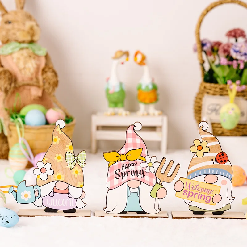 New Easter 2023 Decoration Pascua de Resurreccion Colourful Painting Rudolph Q Version Dwarf Wooden Party Ornament Easter Gifts