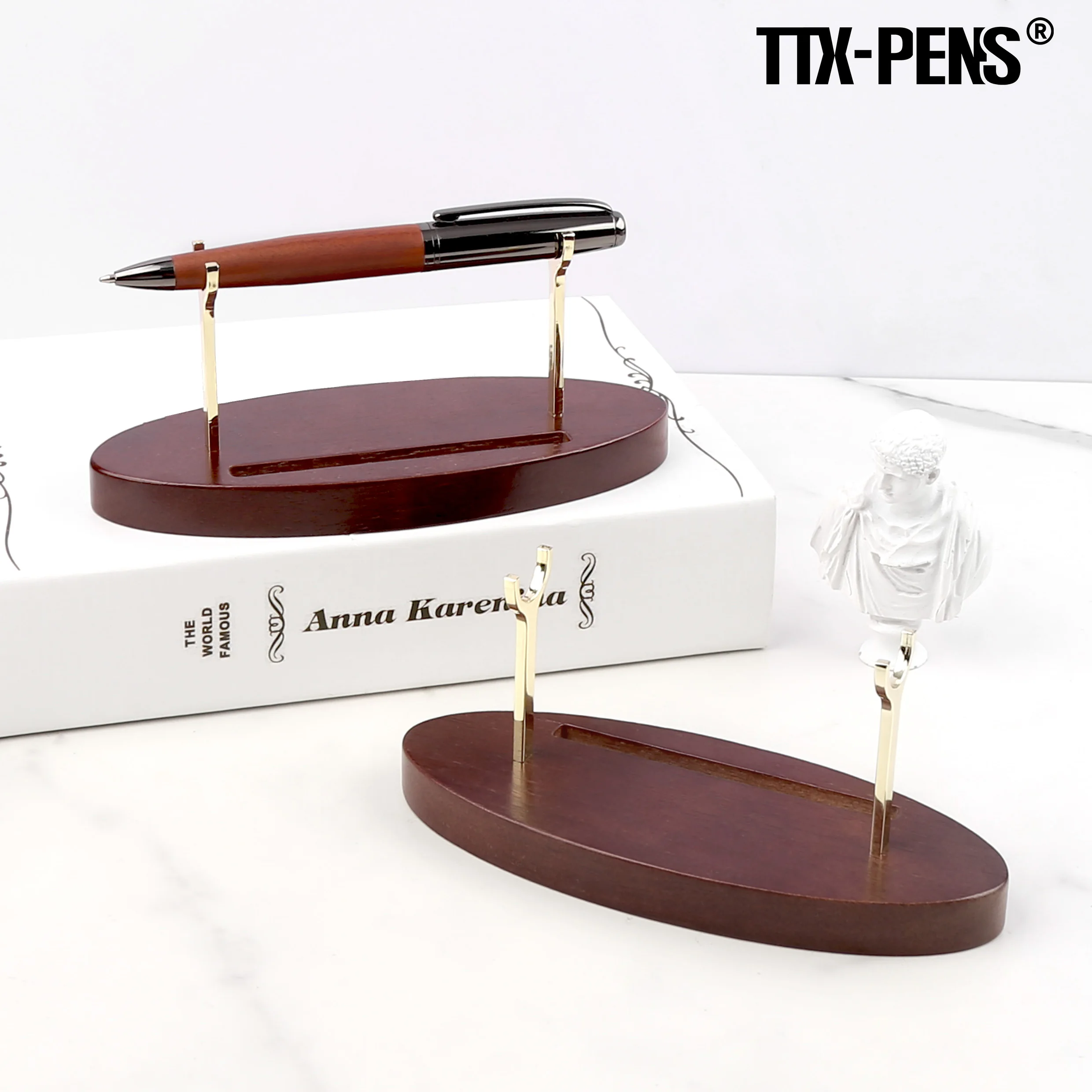 TTX Luxury Office Holder Desk Table Organizer Wood Metal Pen Stand With Name Card