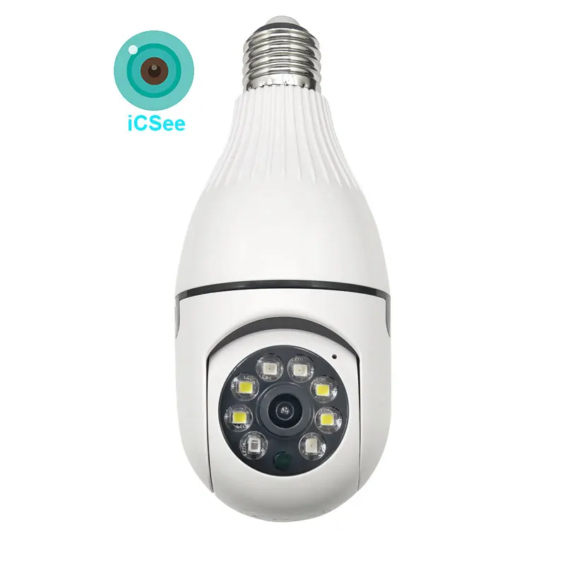 2022 ICSEE 3MP E27 Socket Lamp Holder Full Color 1080p 360 Panoramic Cctv Wifi Ip Camera Ptz Light Bulb Camera