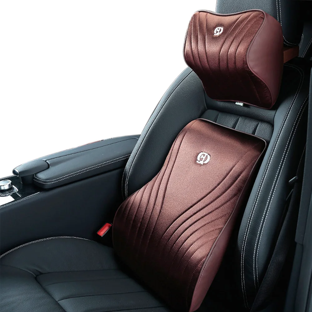 Breathable Car Seat Neck Rest Pillow Set Silk Leather Back Cushion Support Head Waist Pillows