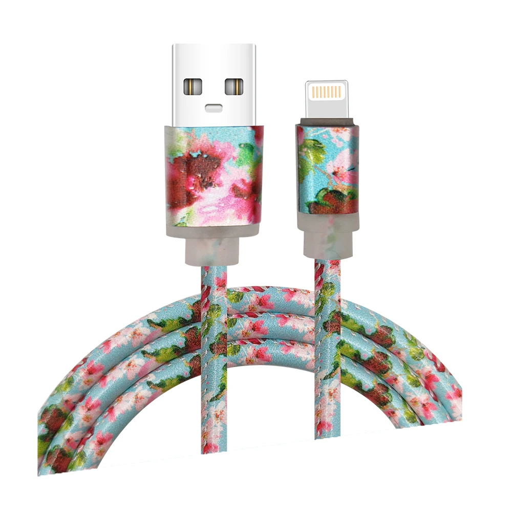 Лидер продаж 2021, Usb-кабель, 3 фута, 1 метр, кабели для передачи данных, модный зарядный кабель из искусственной кожи с цветочным принтом для мобильного телефона