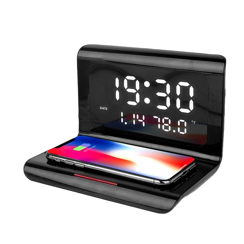 Wireless Charger with Alarm Clock Personal Digital Table Alarm Clock with Wireless Charging