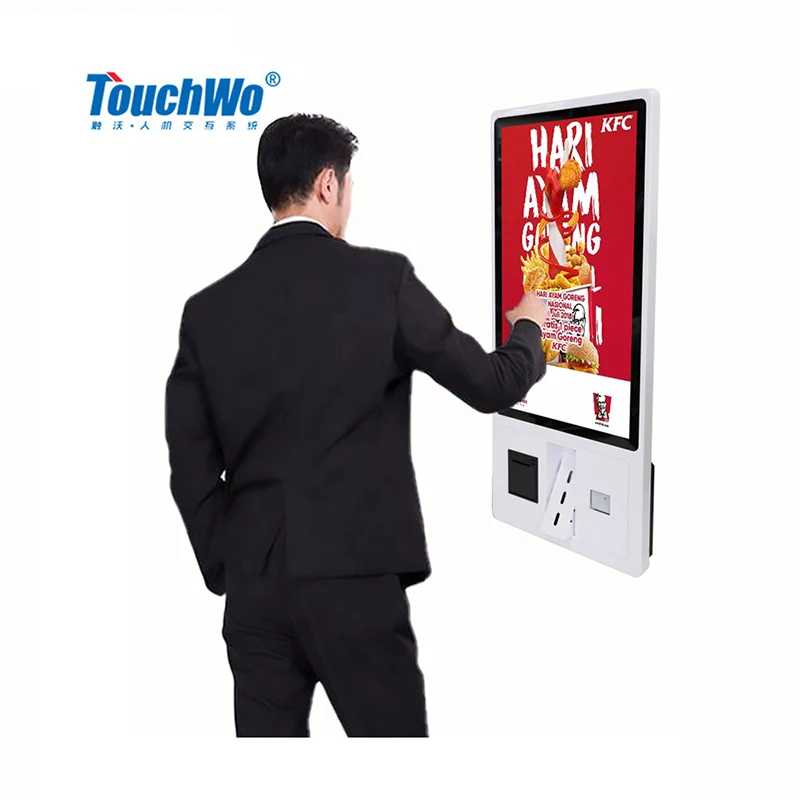 Touchwo customizable logo touch screen display self checkout kiosk machine hotel bill payment kiosk with card reader