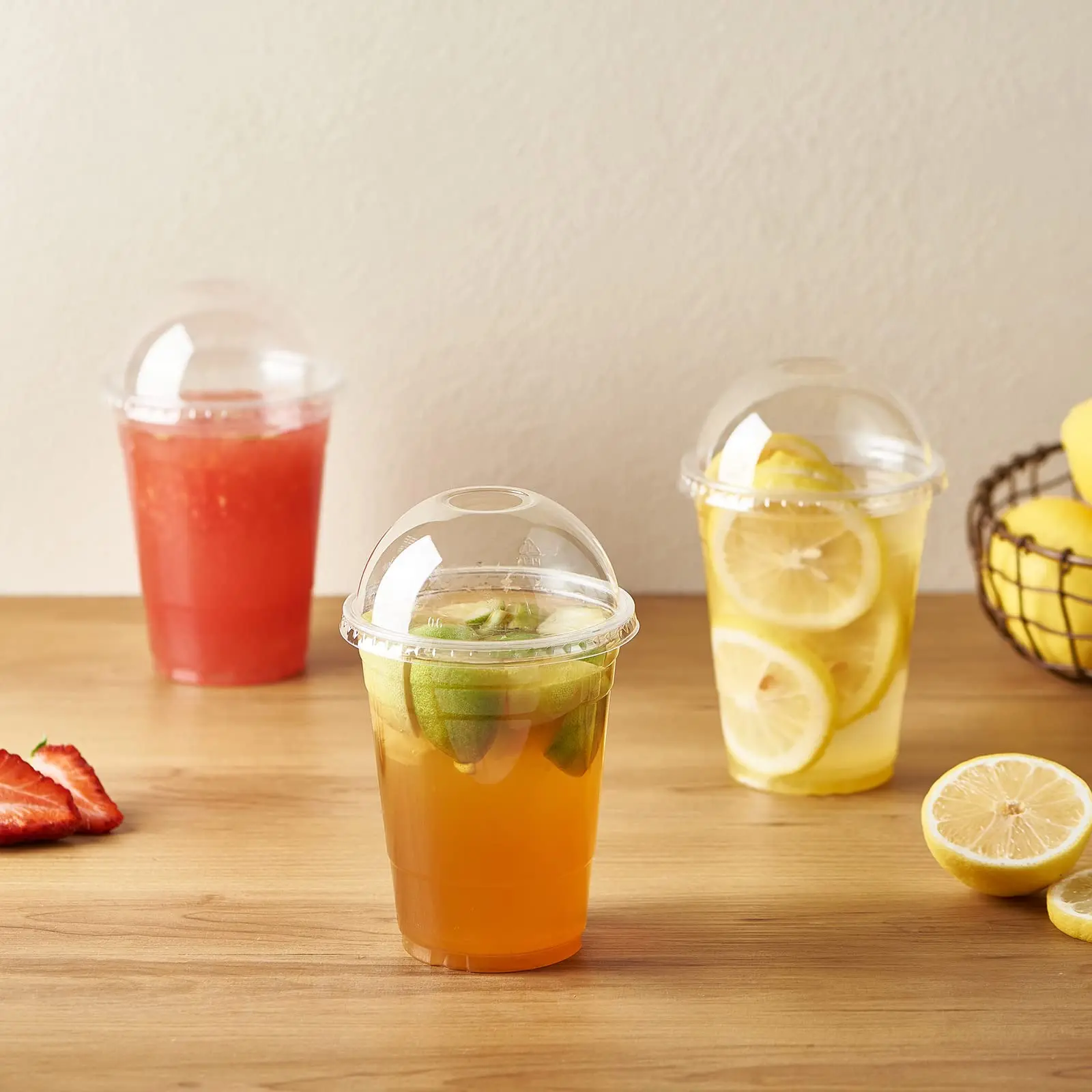 Custom Logo Wholesale Transparent 12oz Juice Smoothie Lemon Tea Disposable Plastic PET Cups With Dome Lids