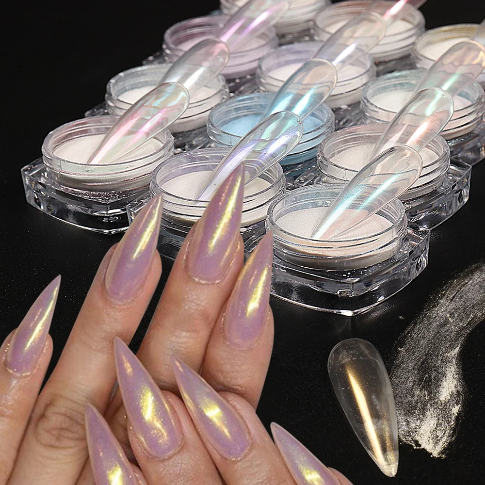 White Chrome Nail Fairy Powder Iridescent Glitter Aurora Mirror Pigment Holographic Nail Art Dust Nail Glitter Powder